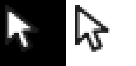 Solium's own pointer, magnified eight times, over the dark wallpaper and over a white titlebar
